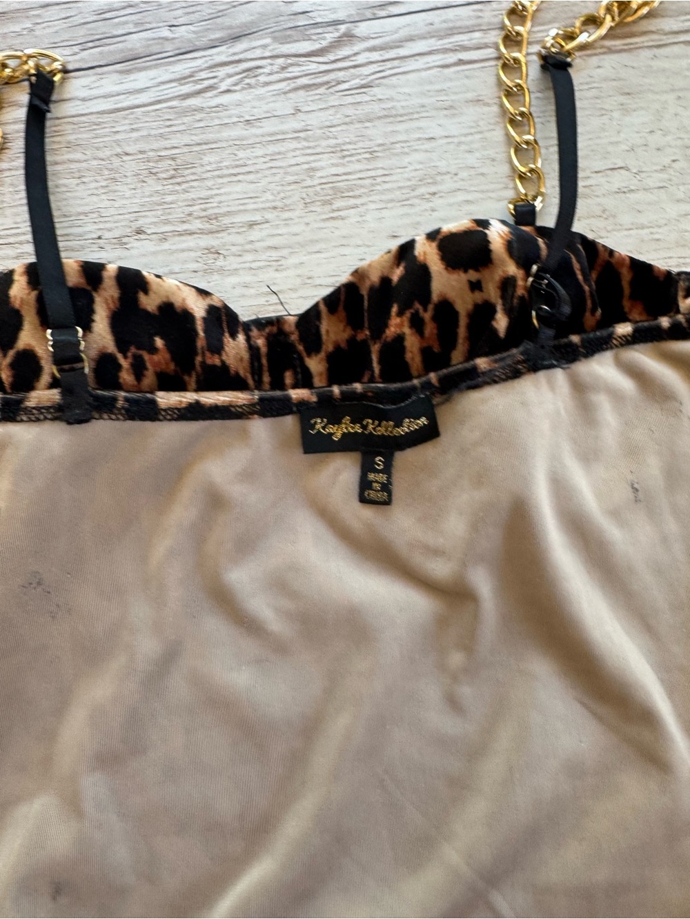 Kaylee Kollection Leopard Print Chain Strap Bodysuit S - Picture 4 of 13